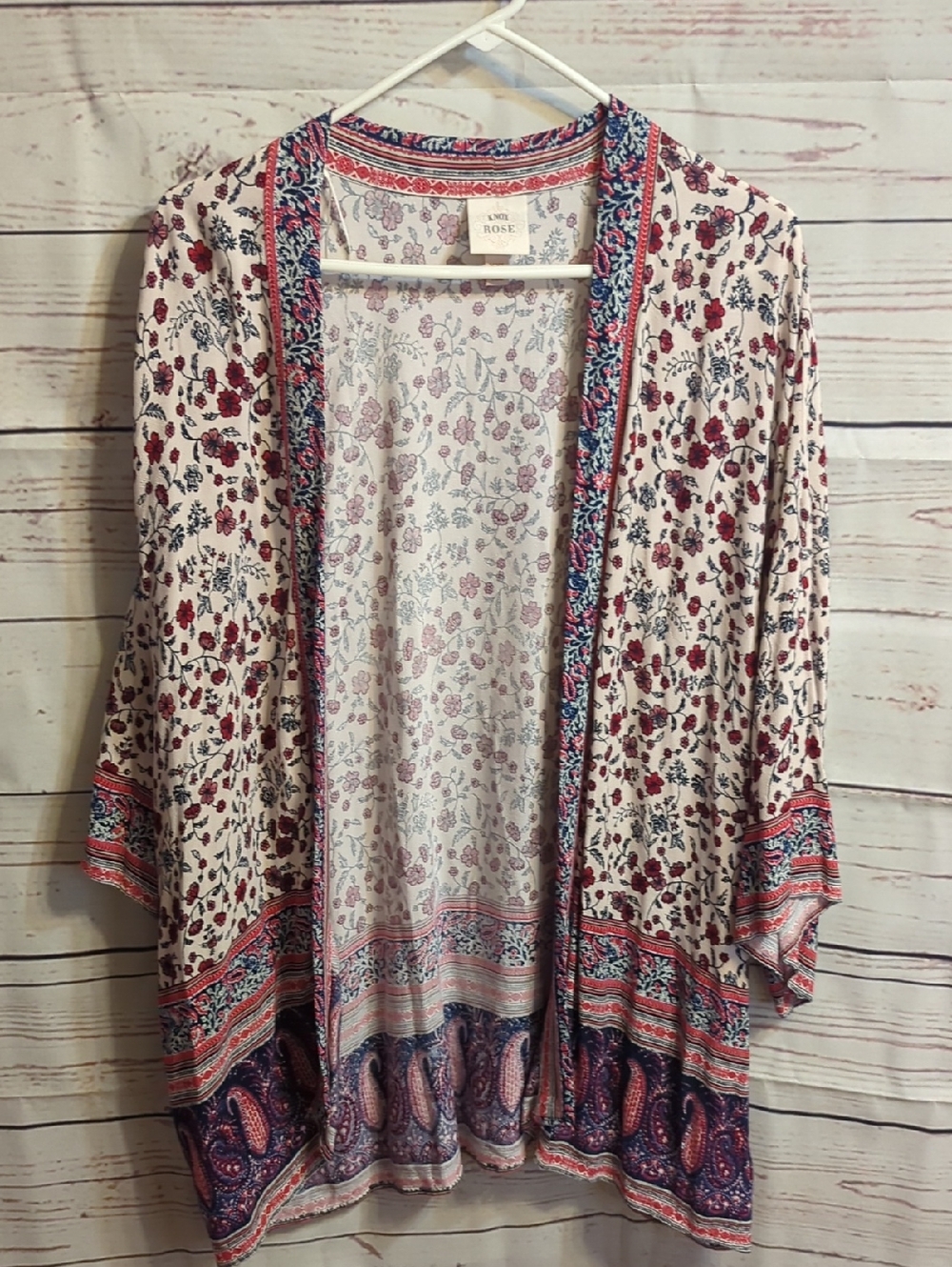 Knox Rose Cream Kimono with Pink & Navy Floral Border